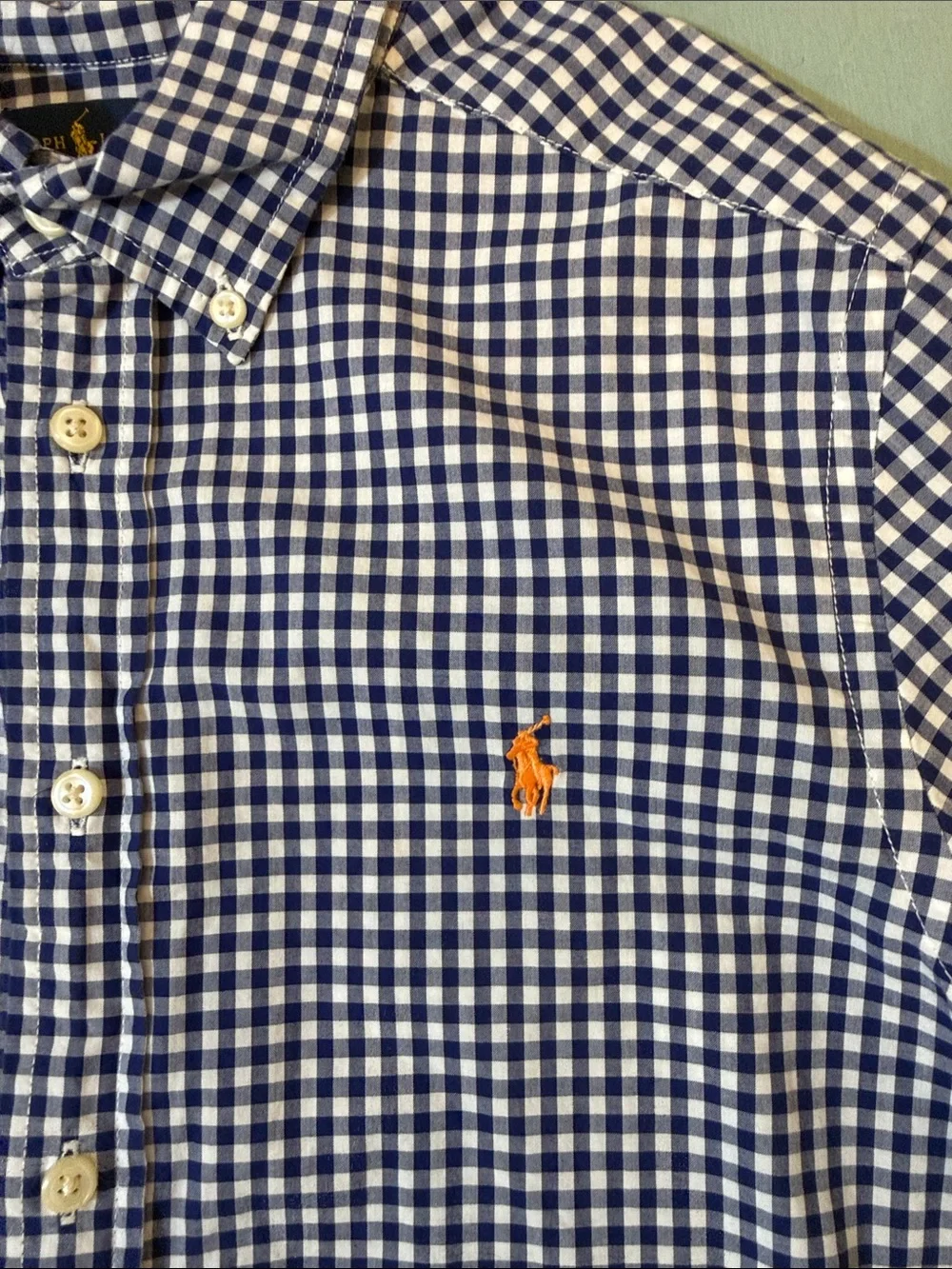 Ralph Lauren Navy and White Gingham Button-Down Shirt